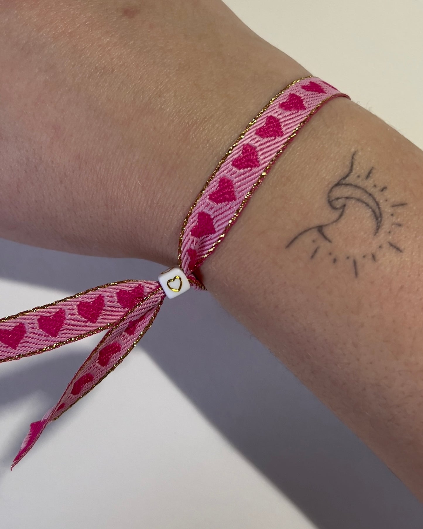 Handmade Ribbon Bracelet Pink Heart