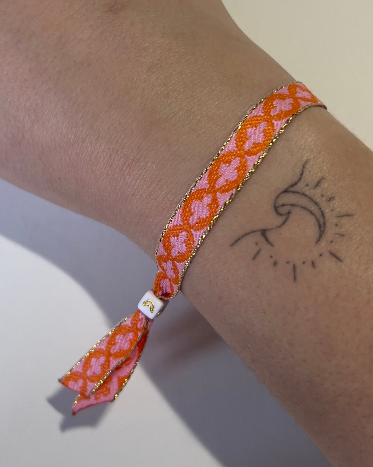 Handmade Ribbon Bracelet Pink&Orange