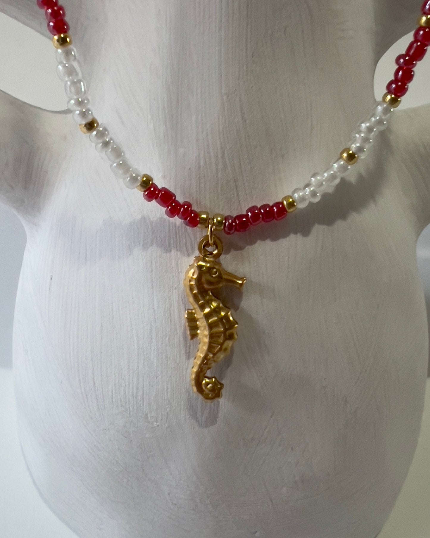 Handmade Beaded Necklace Golden Seahorse