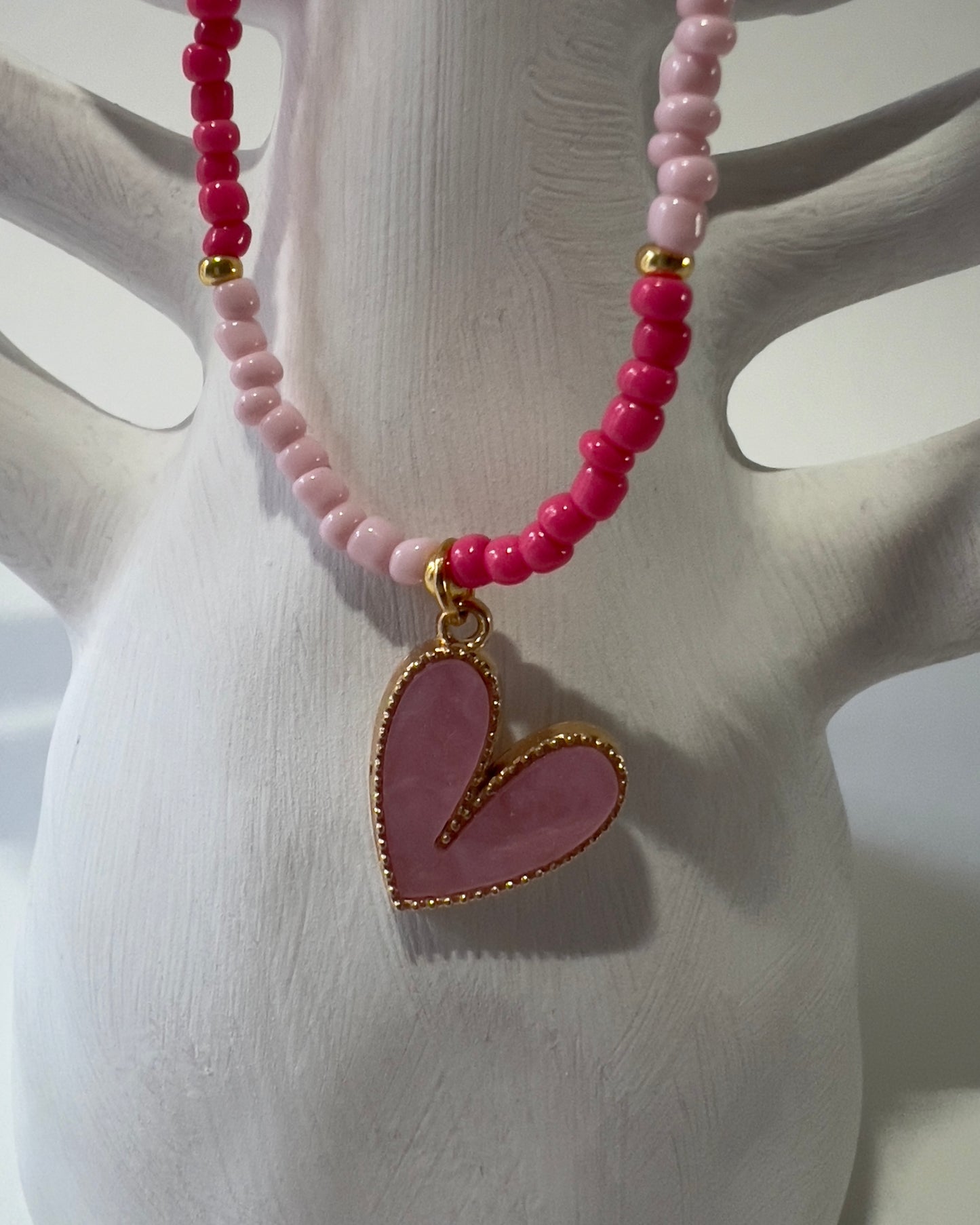Handmade Beaded Necklace Pink Heart