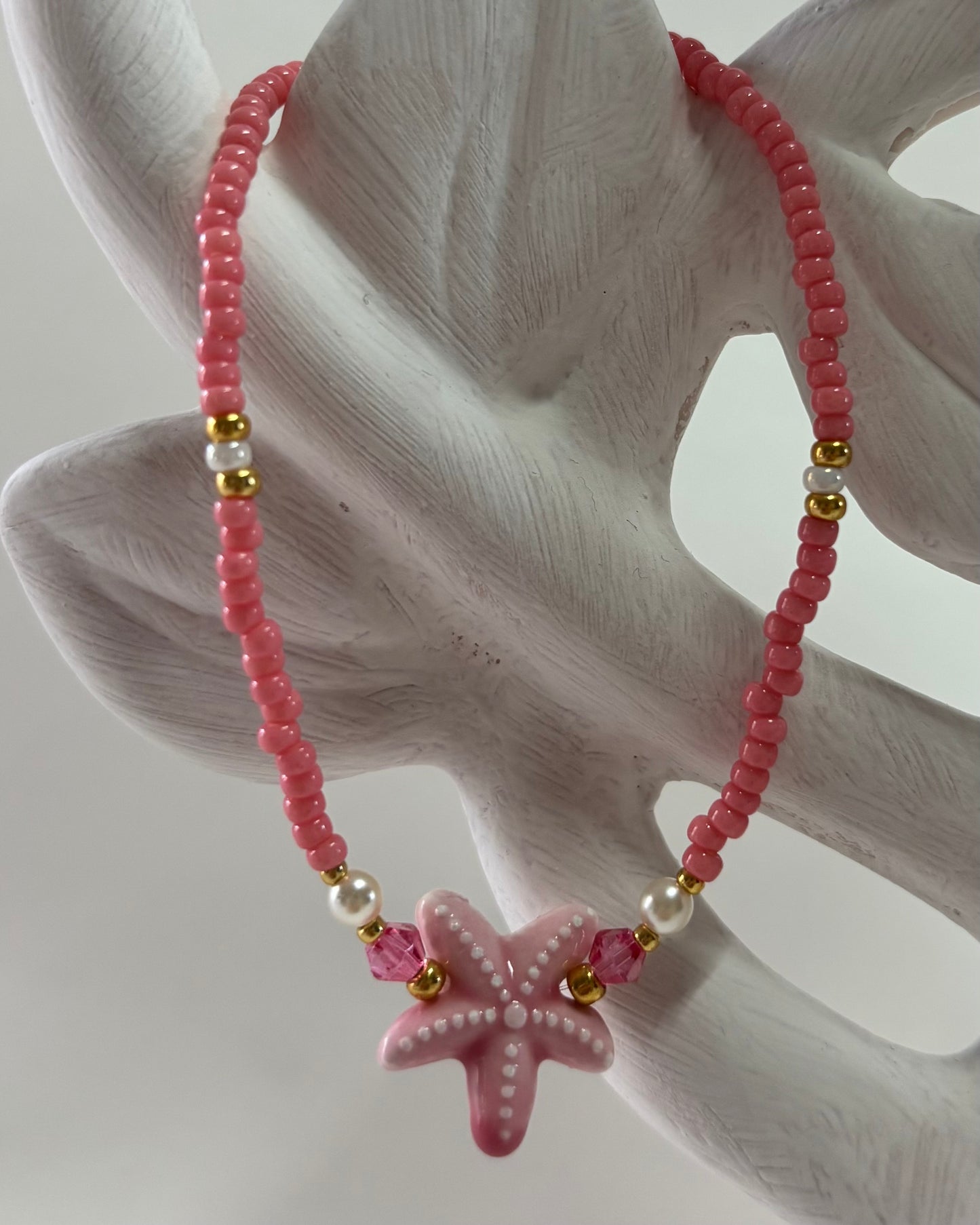 Handmade Beaded Anklet Pink Star