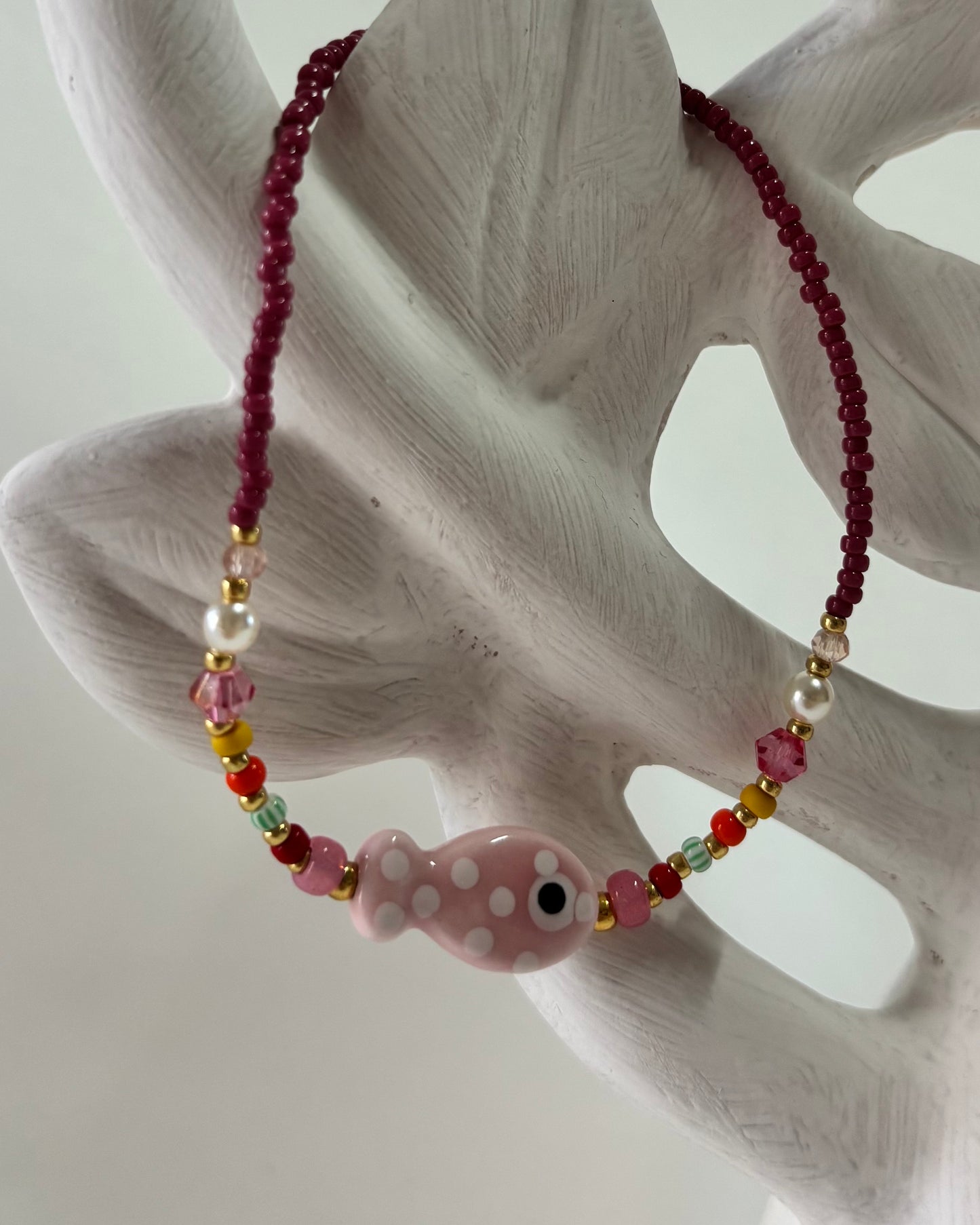 Handmade Beaded Anklet Pink Fish