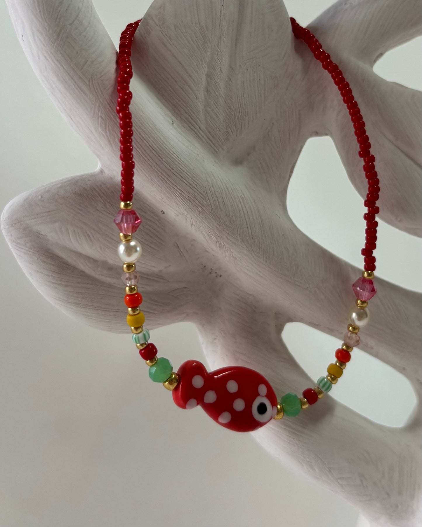 Handmade Beaded Anklet Red Fish