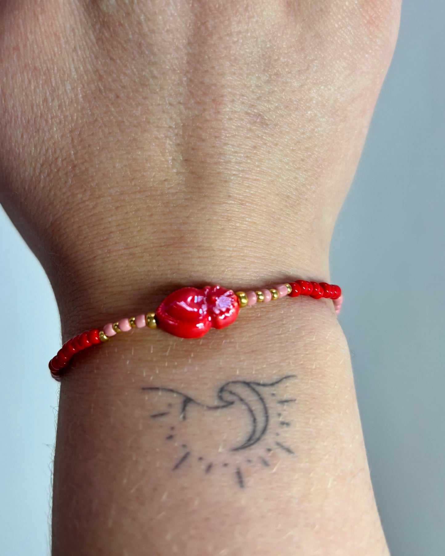 Handmade Beaded Bracelet Red Heart