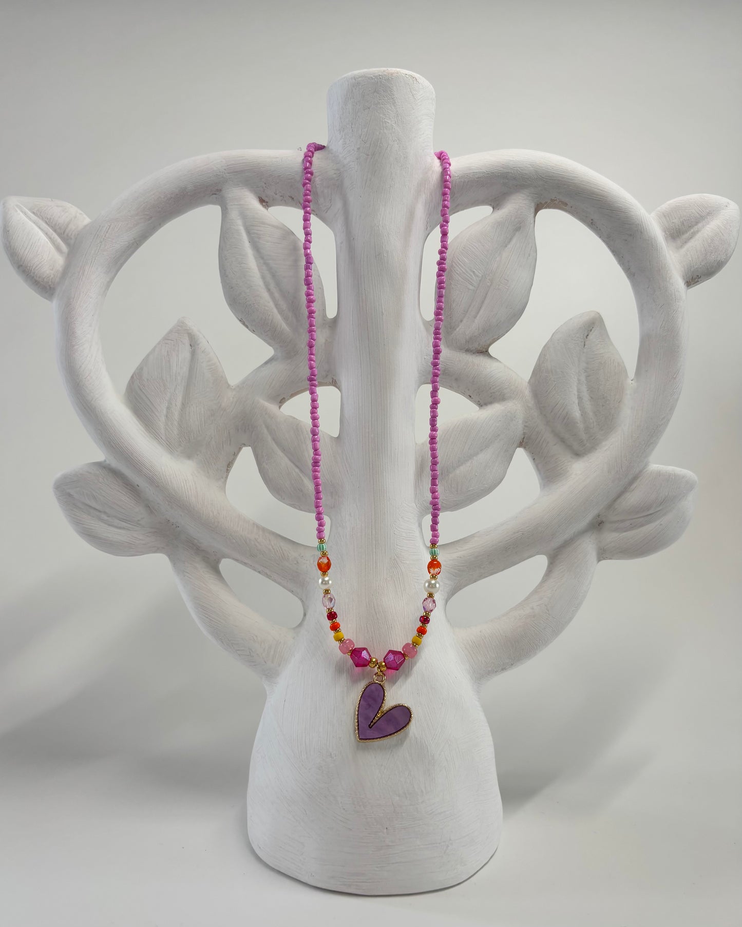 Handmade Beaded Necklace Purple Heart