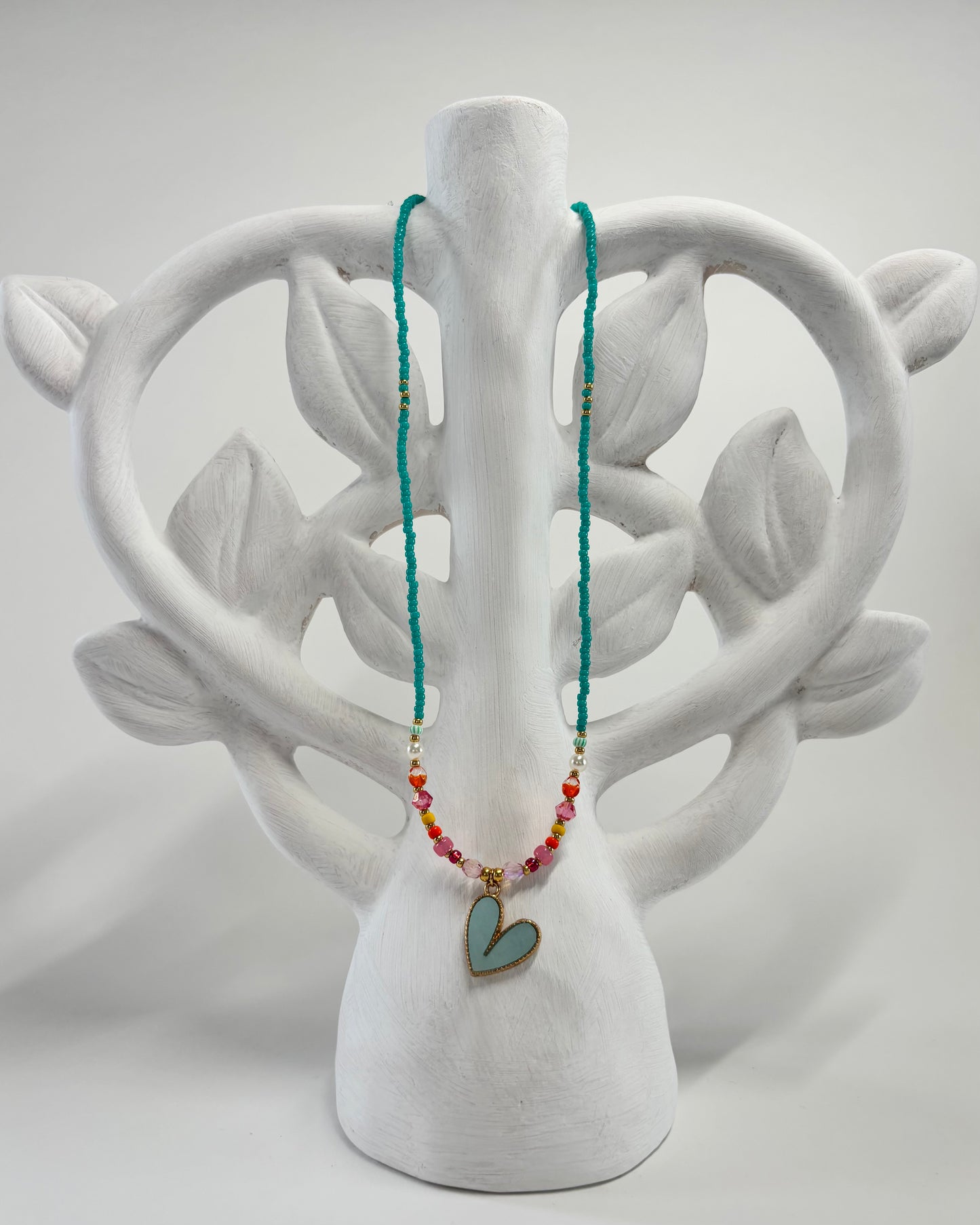 Handmade Beaded Necklace Blue Heart