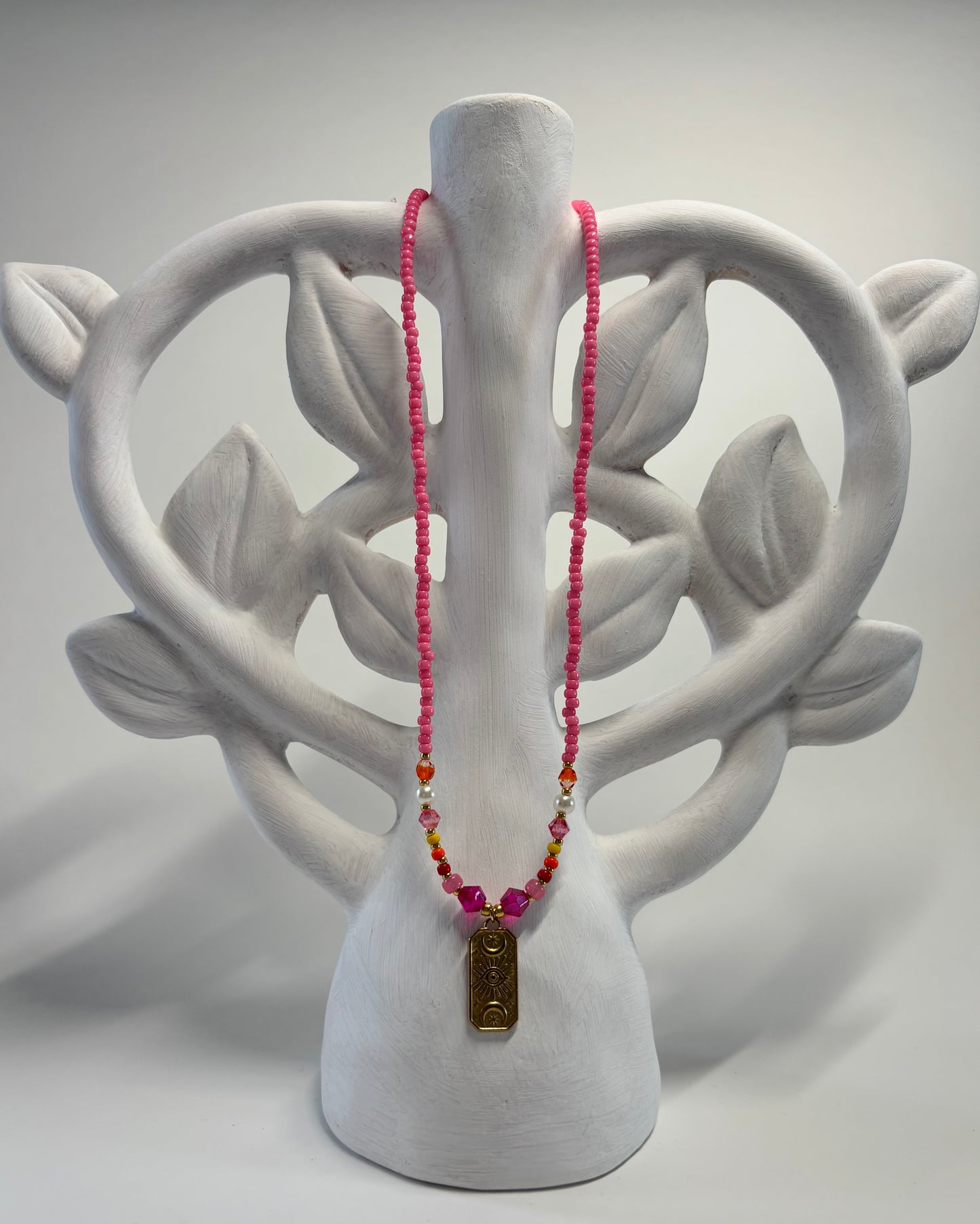 Handmade Beaded Necklace Pink Eye