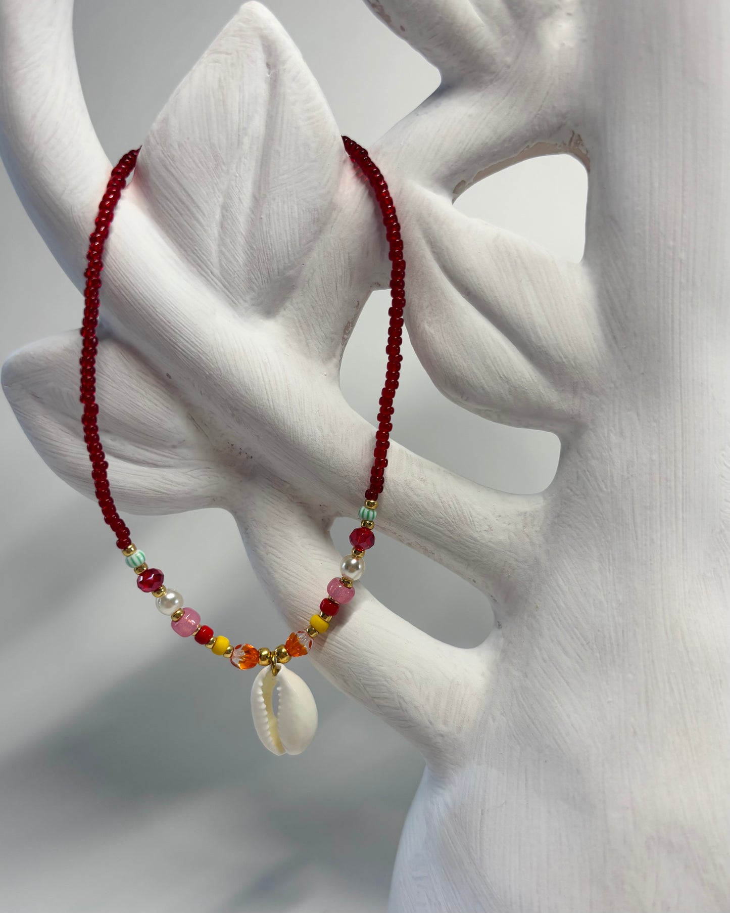 Handmade Beaded Anklet Red Shell