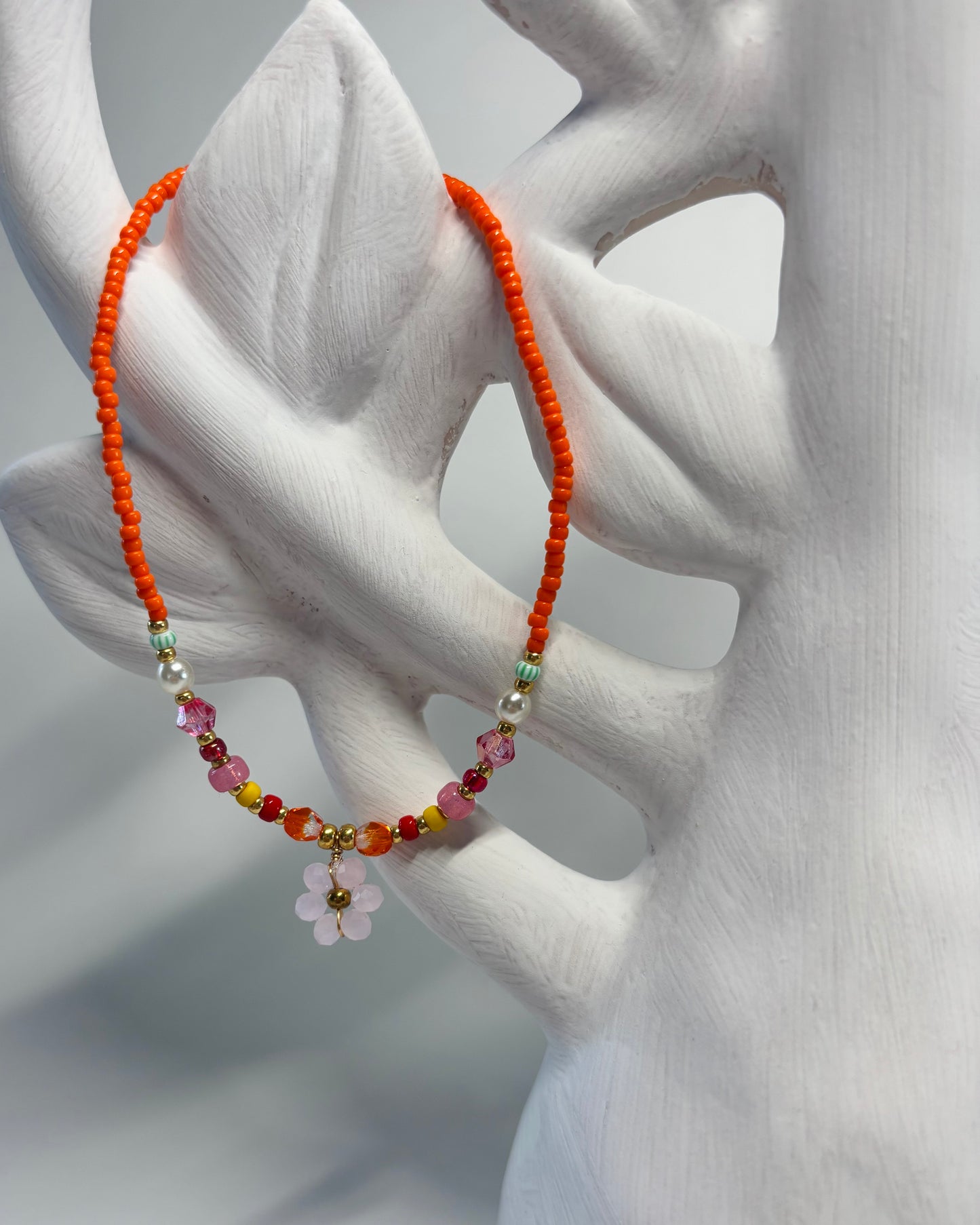 Handmade Beaded Anklet Orange Flower