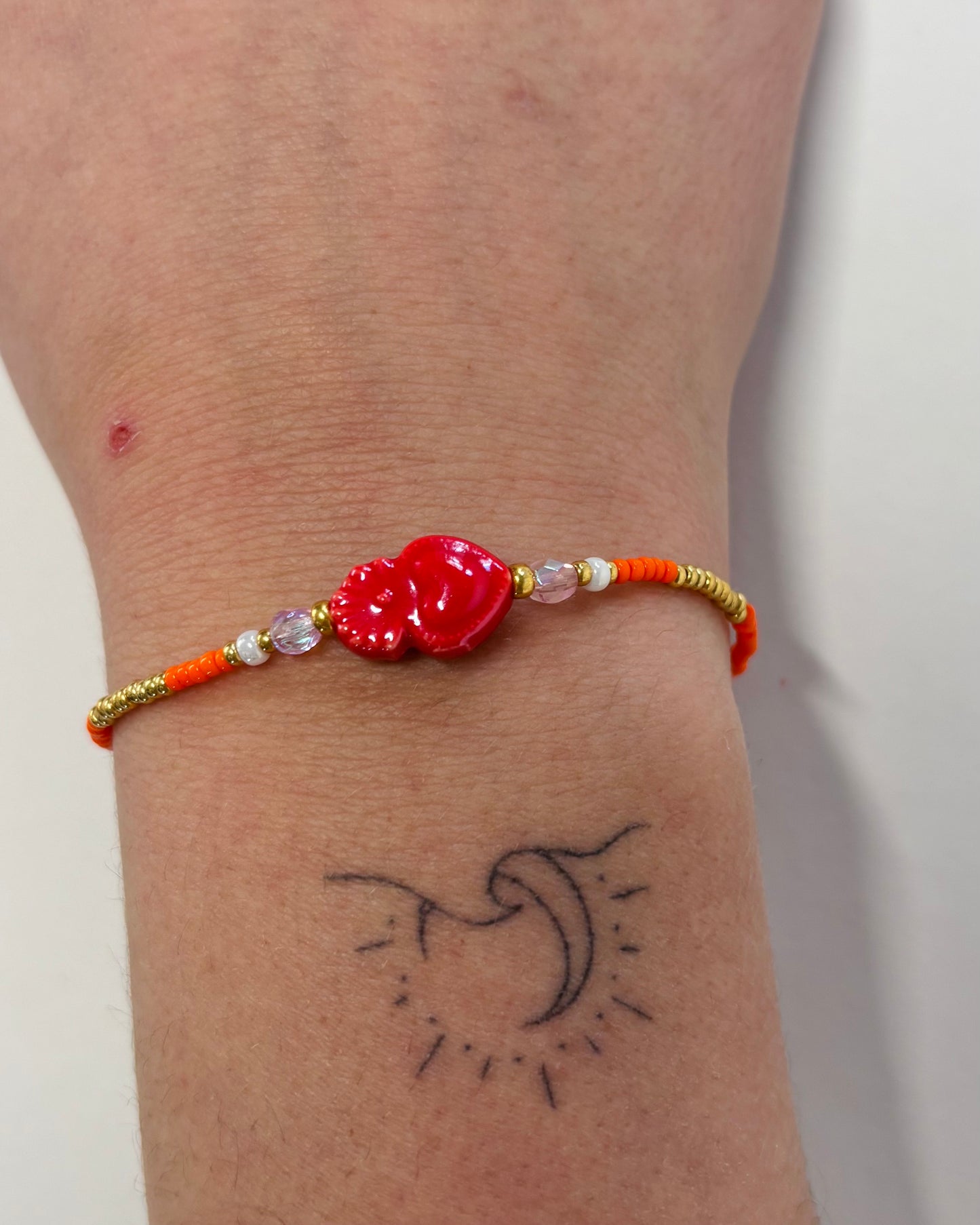 Handmade Beaded Bracelet Orange Heart