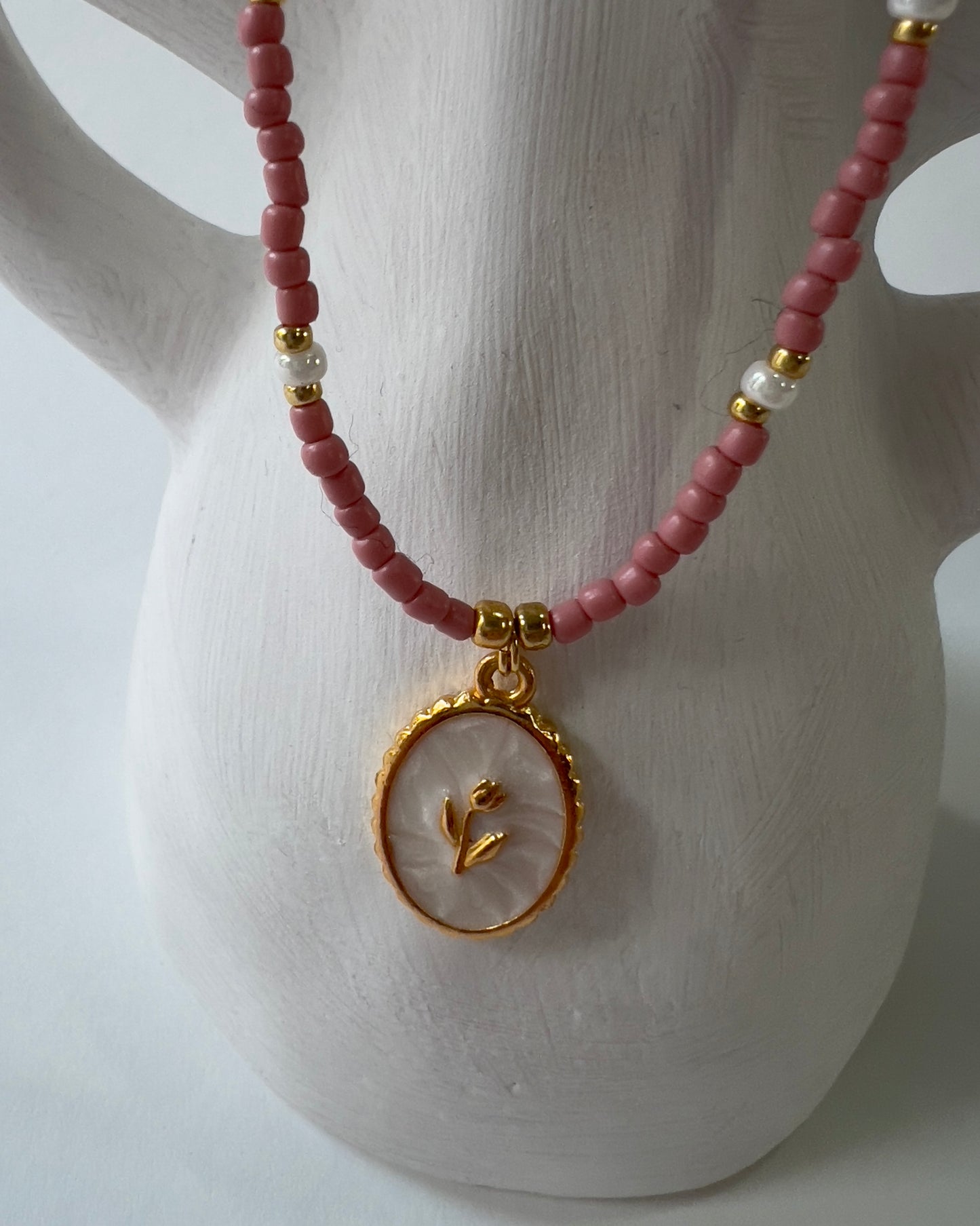 Handmade Beaded Necklace Golden Flower
