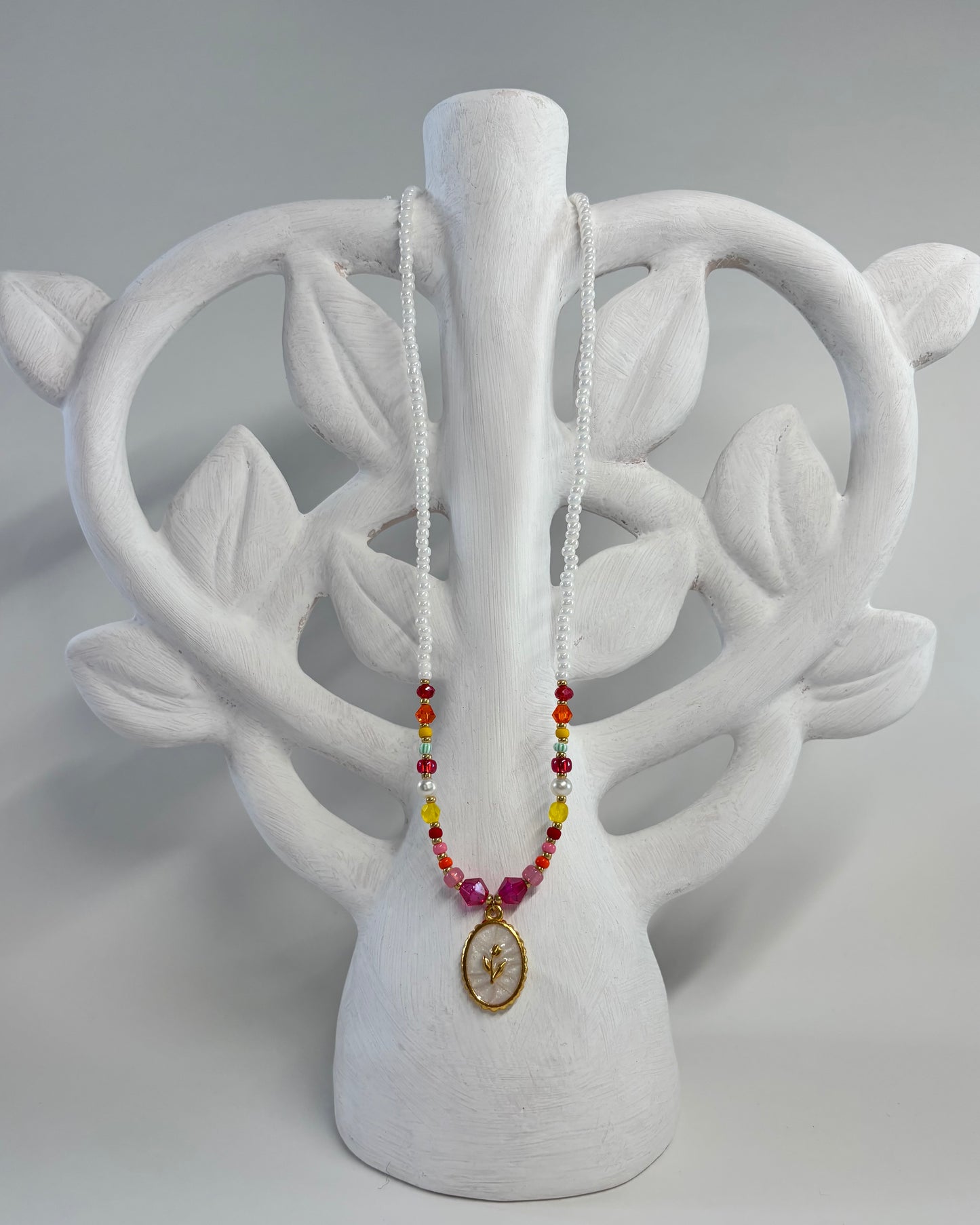 Handmade Beaded Necklace White Flower