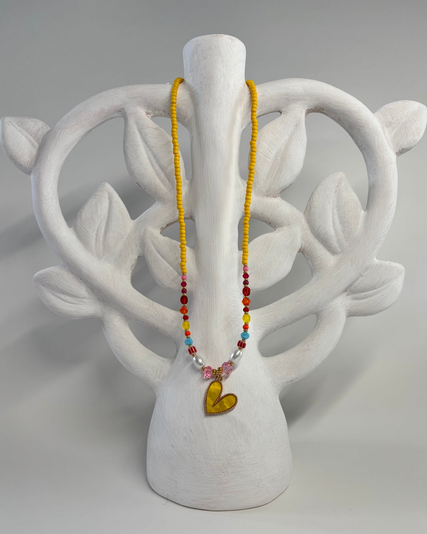 Handmade Beaded Necklace Yellow Heart