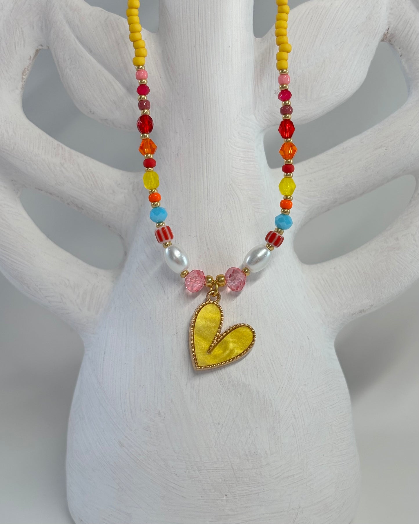 Handmade Beaded Necklace Yellow Heart
