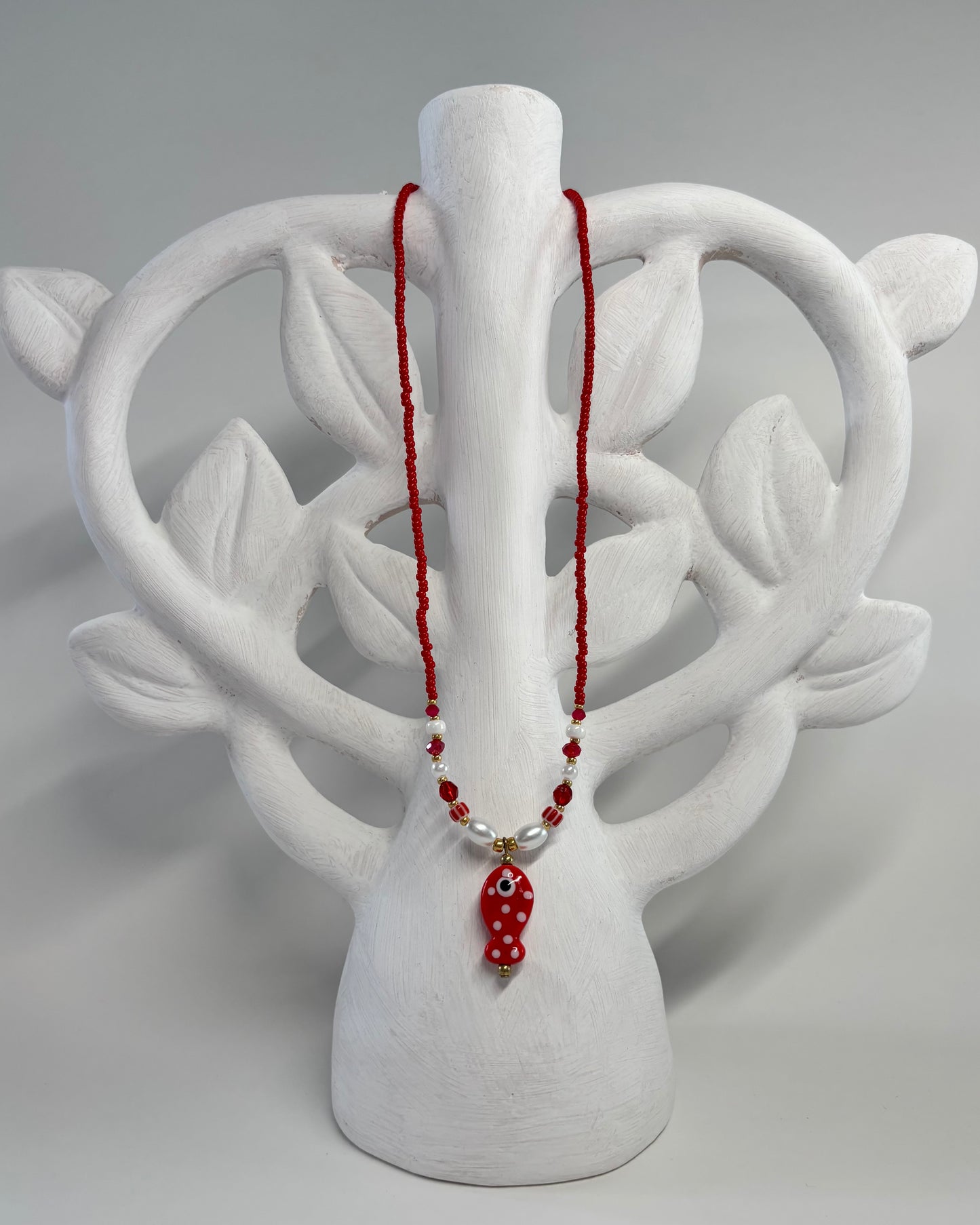 Handmade Beaded Necklace Red Fish
