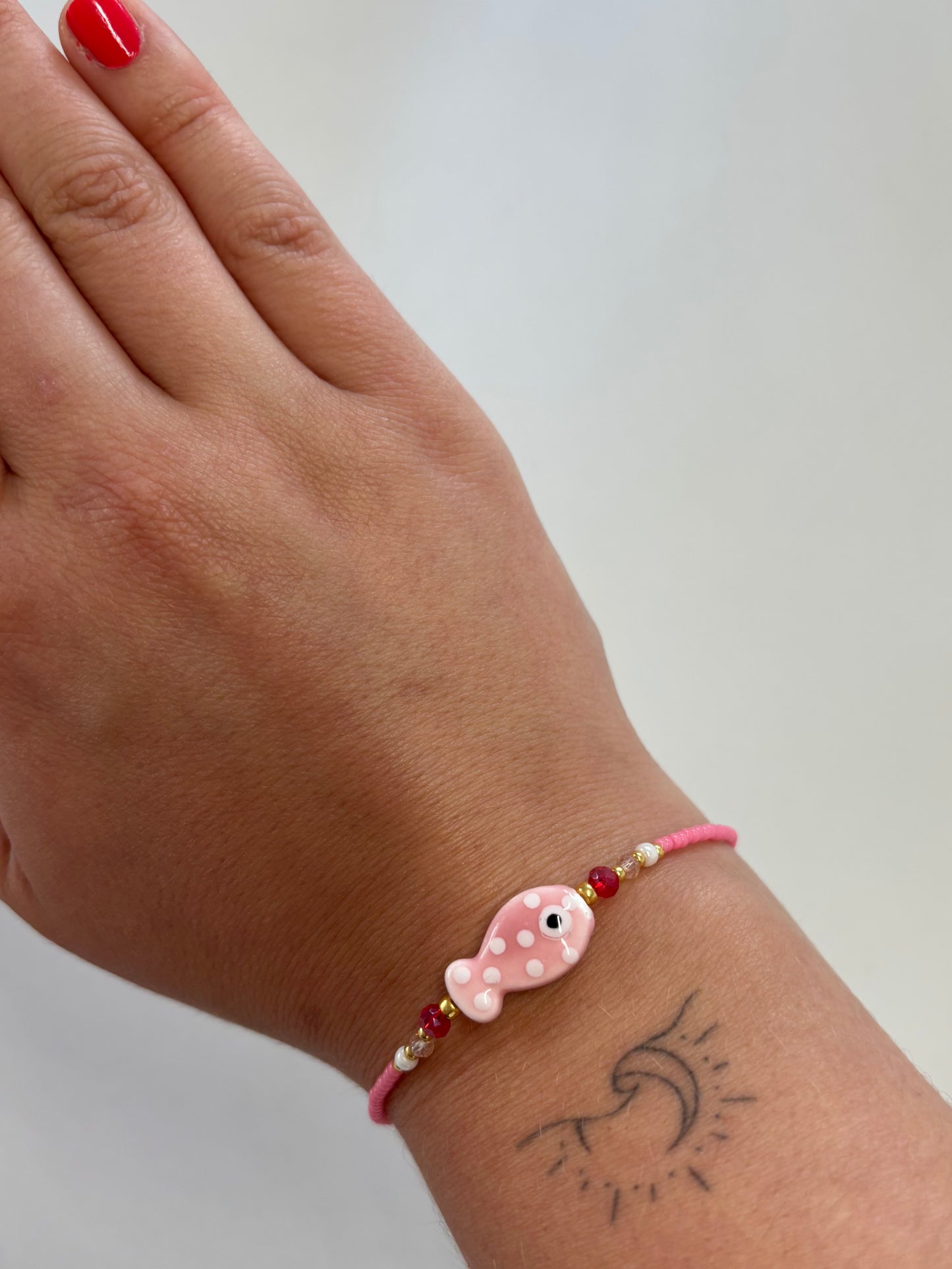 Handmade Beaded Bracelet Pink Fish