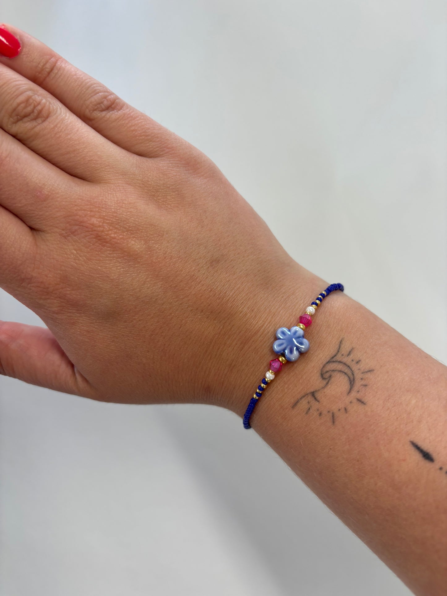 Handmade Beaded Bracelet Blue Flower