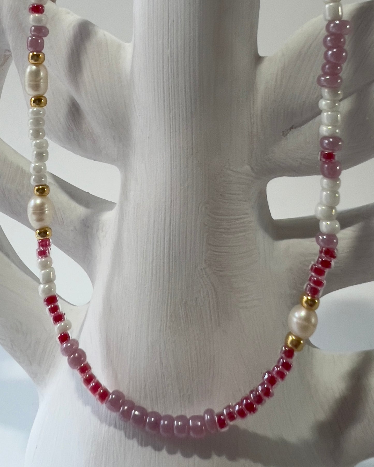 Handmade Beaded Necklace Purple Pearls