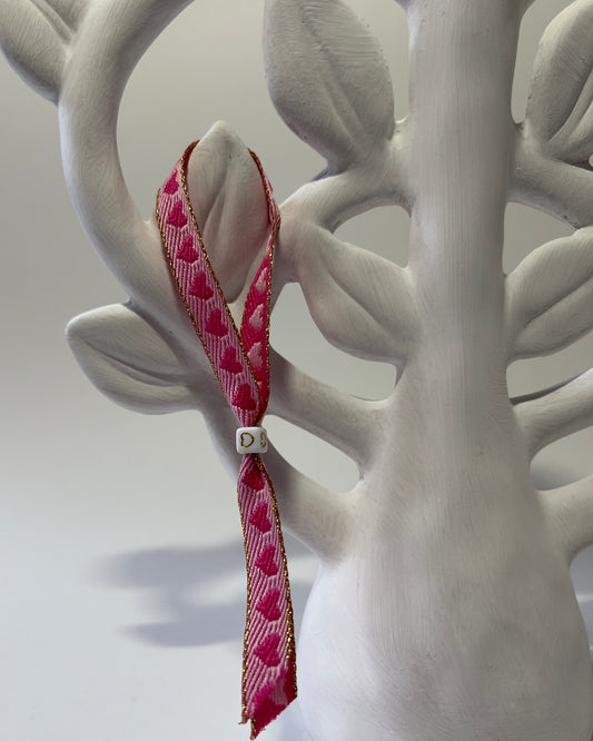 Handmade Ribbon Bracelet Pink Heart