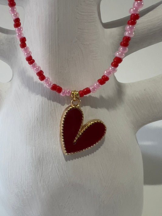 Handmade Beaded Necklace Red Heart