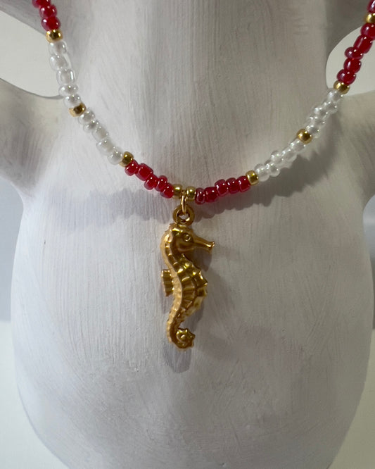 Handmade Beaded Necklace Golden Seahorse