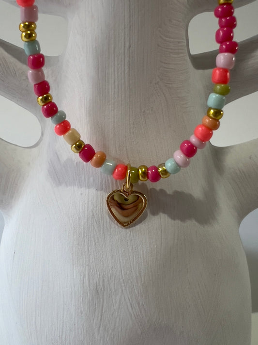 Handmade Beaded Necklace Colorfull Heart