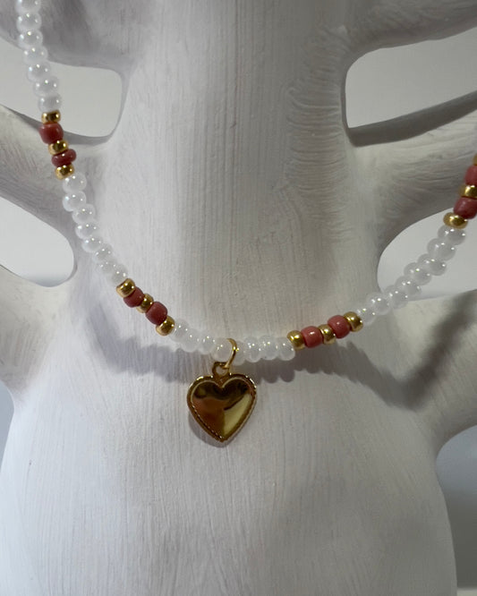 Handmade Beaded Necklace Golden Heart