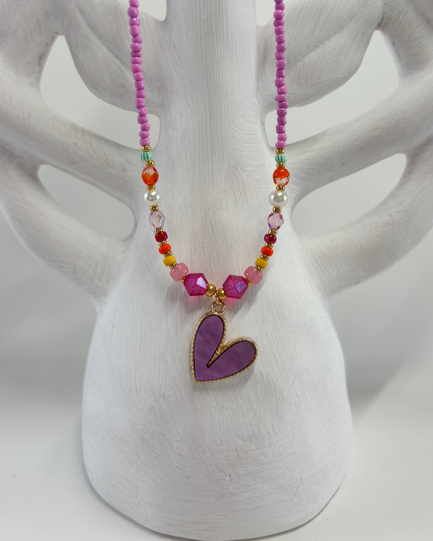 Handmade Beaded Necklace Purple Heart