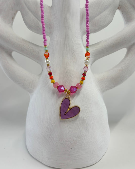 Handmade Beaded Necklace Purple Heart