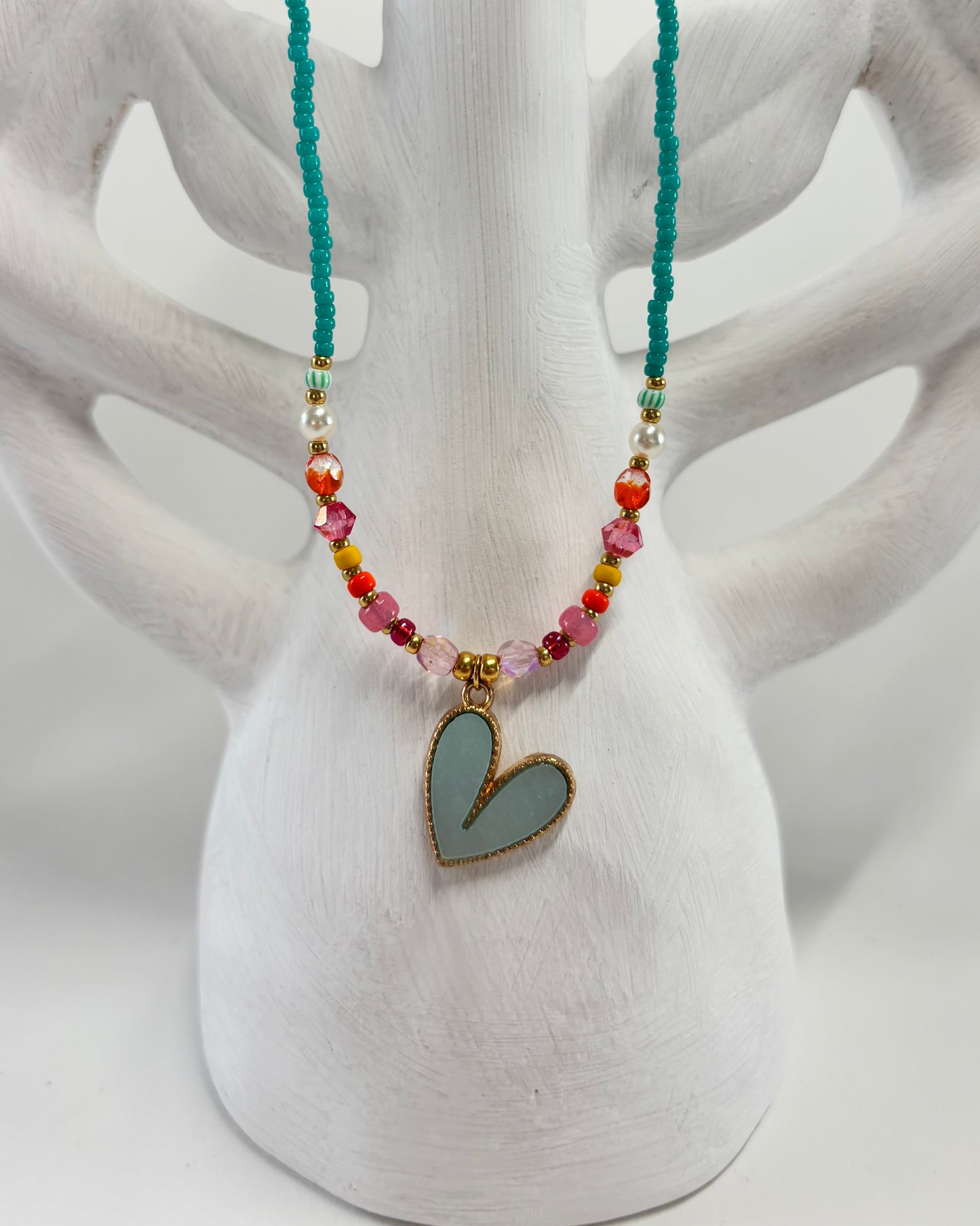 Handmade Beaded Necklace Blue Heart