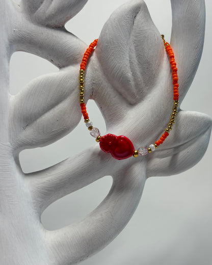 Handmade Beaded Bracelet Orange Heart