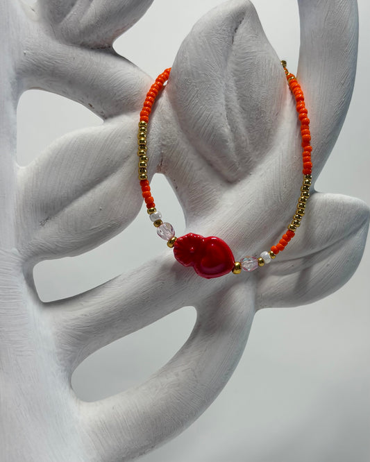 Handmade Beaded Bracelet Orange Heart