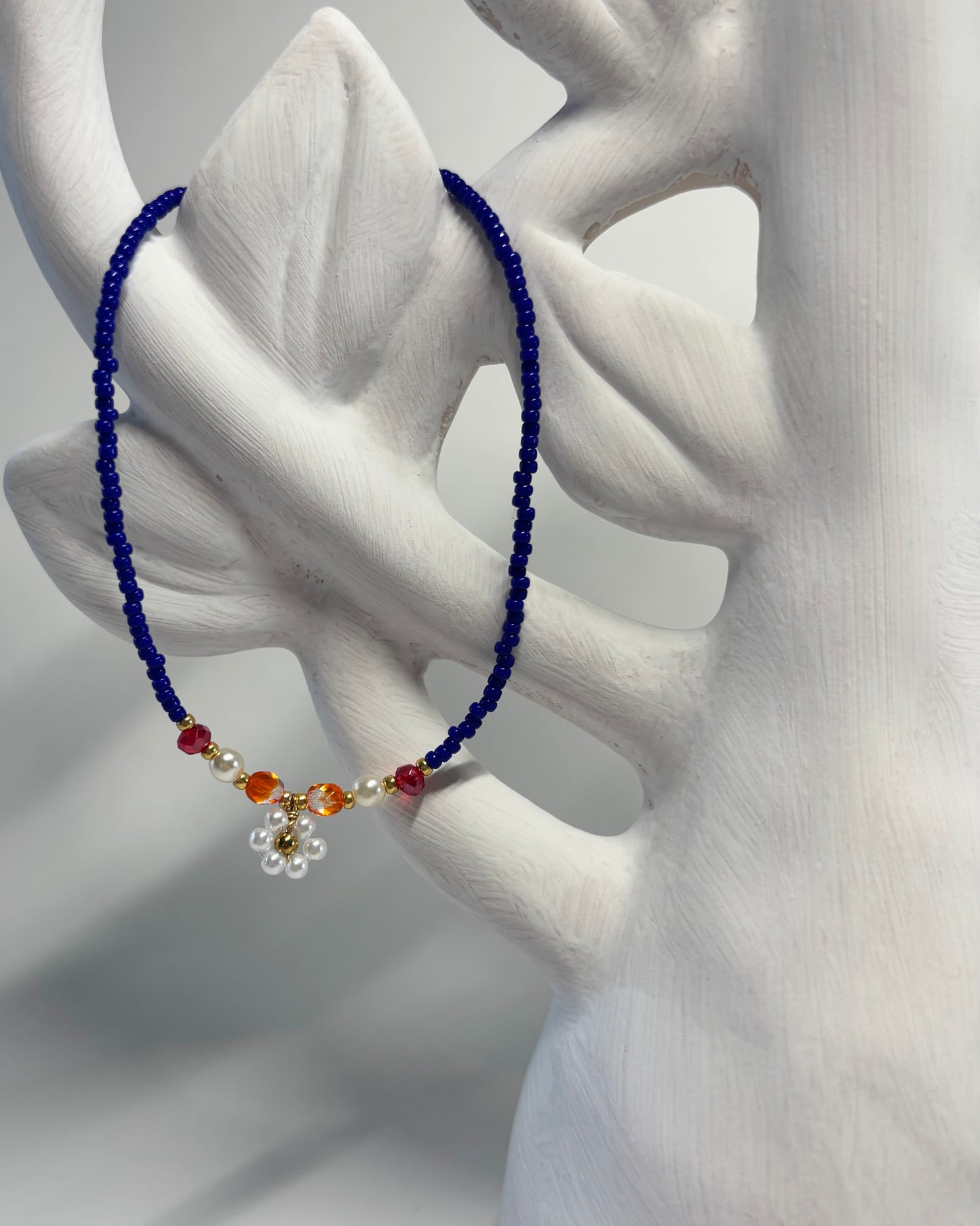 Handmade Beaded Anklet Blue Flower