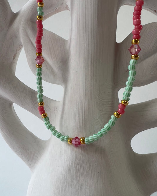 Handmade Beaded Necklace Pink Diamond