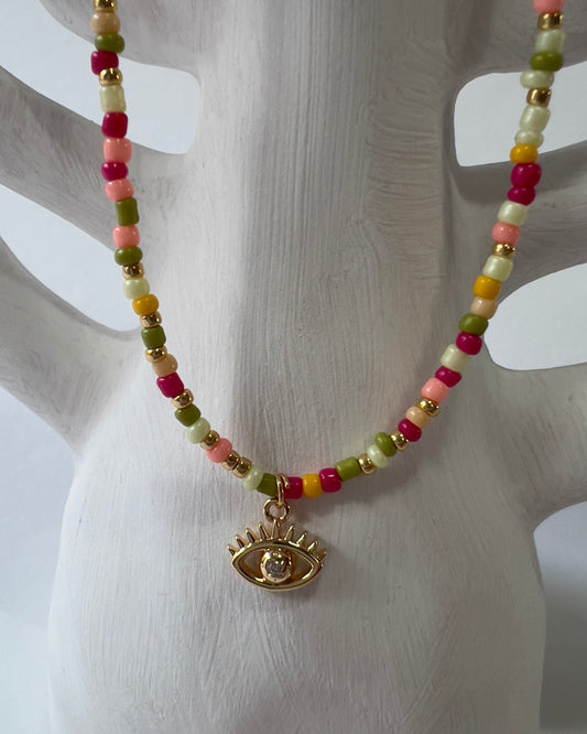 Handmade Beaded Necklace Multicolor Eye