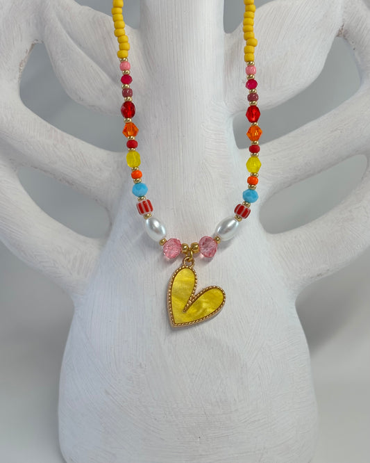 Handmade Beaded Necklace Yellow Heart