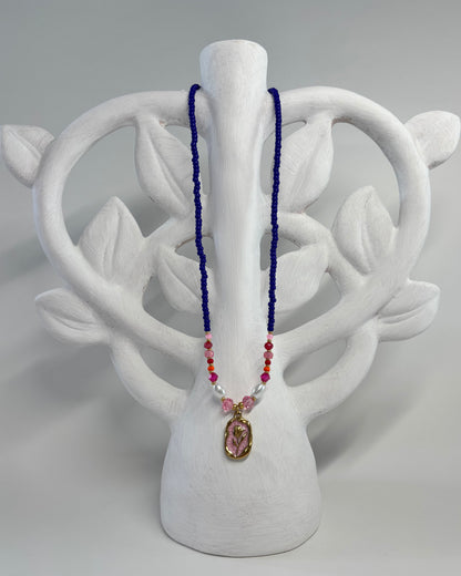 Handmade Beaded Necklace Blue Flower