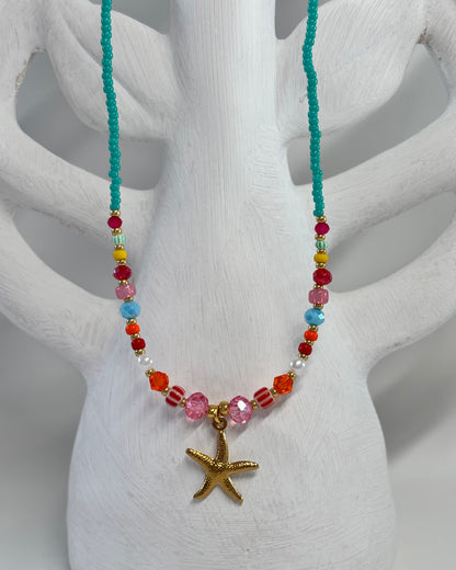 Handmade Beaded Necklace Blue seastar