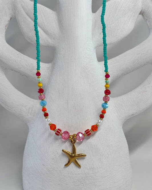 Handmade Beaded Necklace Blue seastar