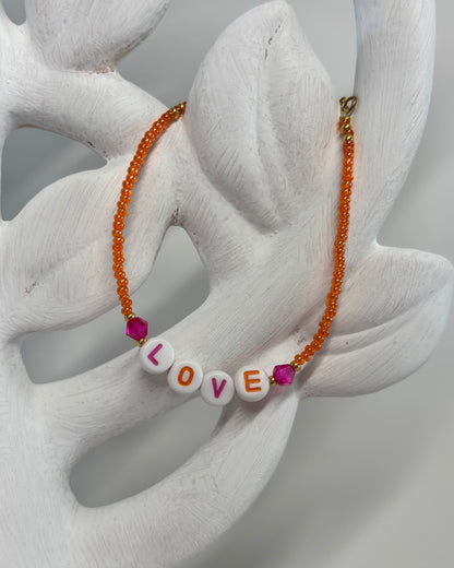 Handmade Beaded Bracelet Orange Love