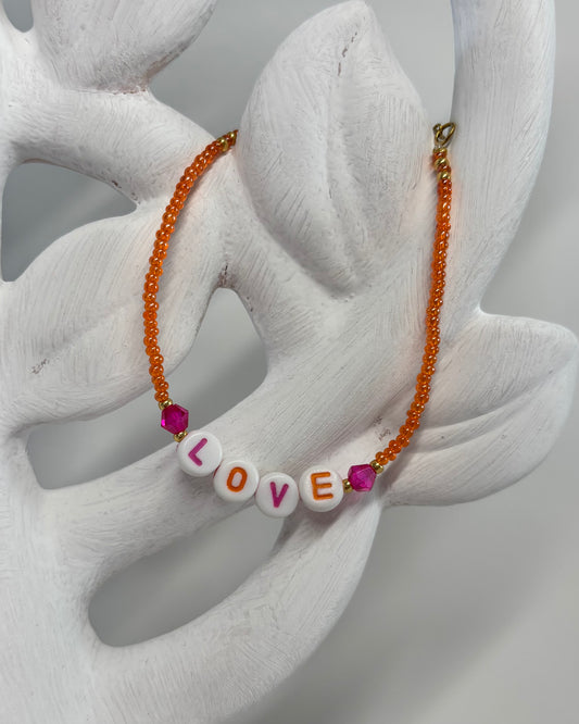 Handmade Beaded Bracelet Orange Love