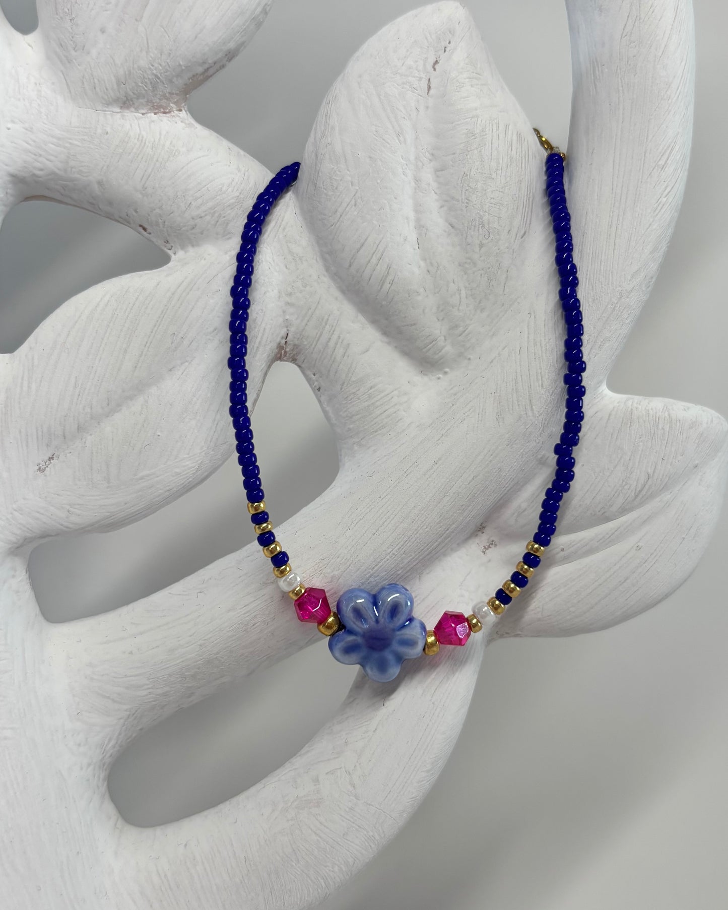 Handmade Beaded Bracelet Blue Flower