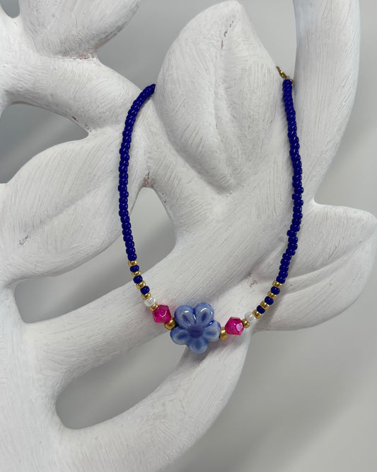 Handmade Beaded Bracelet Blue Flower