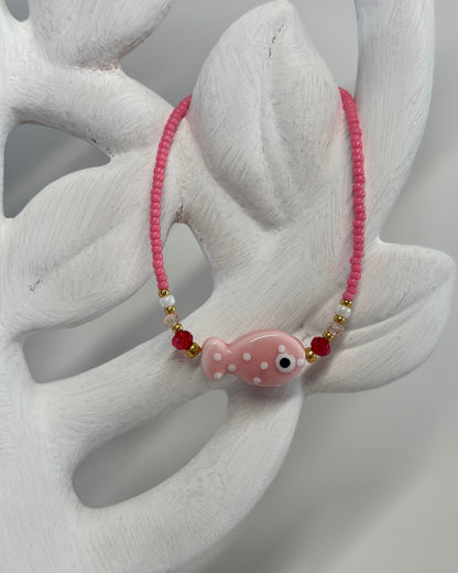 Handmade Beaded Bracelet Pink Fish