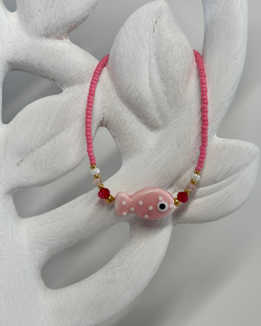 Handmade Beaded Bracelet Pink Fish