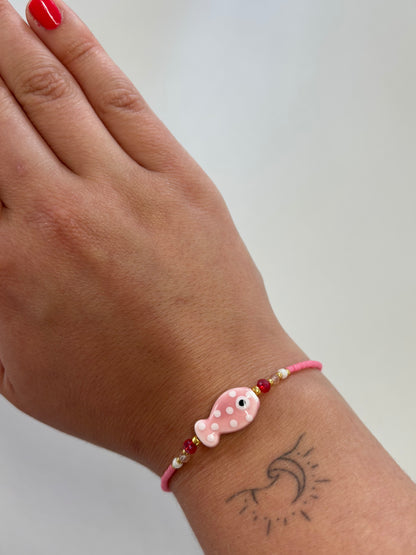 Handmade Beaded Bracelet Pink Fish
