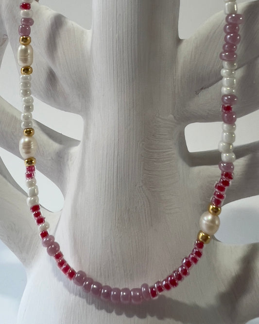 Handmade Beaded Necklace Purple Pearls