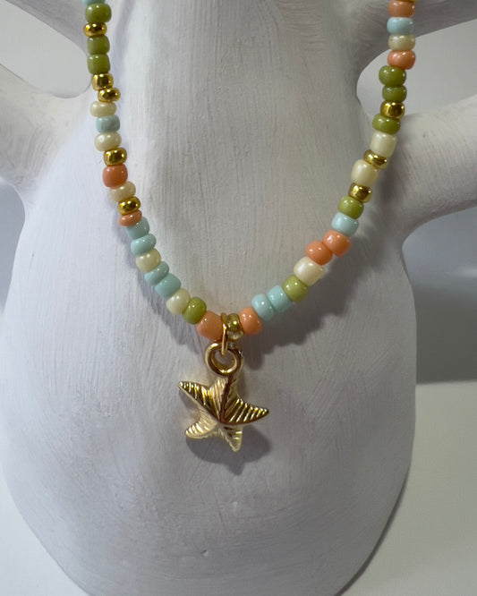 Handmade Beaded Necklace Golden Star