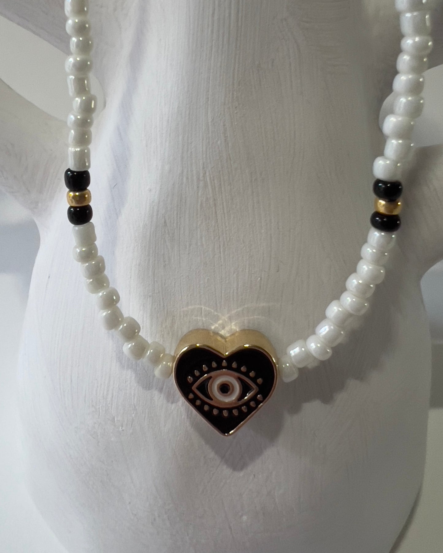 Handmade Beaded Necklace Black Heart