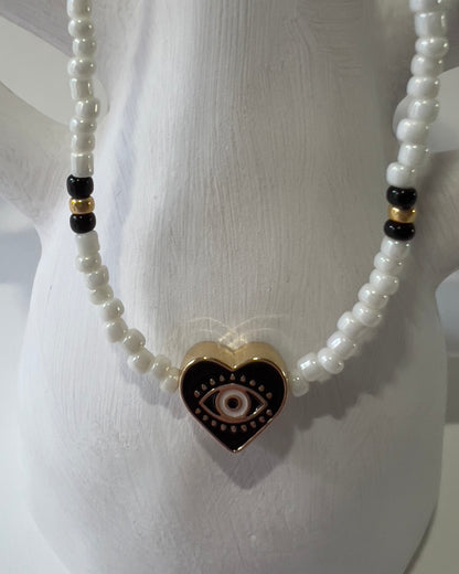 Handmade Beaded Necklace Black Heart